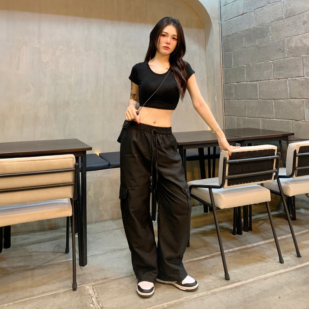 ภาพเพิ่มเติมของ Live x SpinnyHouse กางเกงคาร์โก้ เอวฟรีไซต์ยางยืด กระเป๋าใช้งานได้จริง 🎀 ผ้าไมโครใส่ง่ายไม่บาง รุ่น กางเกงคาร์โก้
