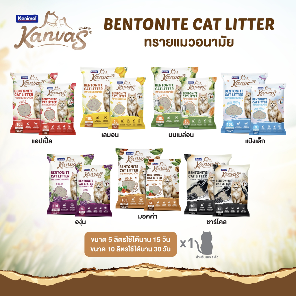 ภาพเพิ่มเติมของ Kanimal Kanvas Bentonite Cat Litter ทรายแมวเบนโทไนท์ ทรายแมวอนามัย จับตัวเป็นก้อนใน 1 วินาที