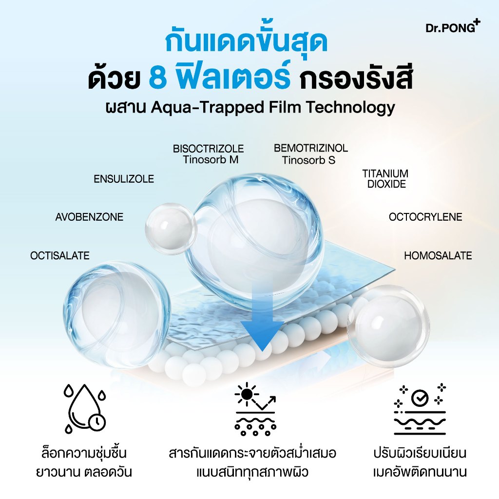 ภาพเพิ่มเติมของ [ลดเพิ่ม 400.-] Dr.PONG H2O Hydrating UV Milk Sunscreen กันแดดน้ำนม เนื้อบางเบา กันน้ำ กันเหงื่อSPF 50+ PA++++