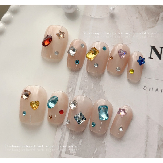 ภาพเพิ่มเติมของ เครื่องประดับเพชรเล็บด้านล่างแบนเพทายสีสันสดใส 20 ชิ้น / เอเลี่ยนนกพิราบหัวใจไข่ดาวห้าแฉกร็อคลูกอมตกแต่งเล็บ / ทำเล็บมือแบบ DIY