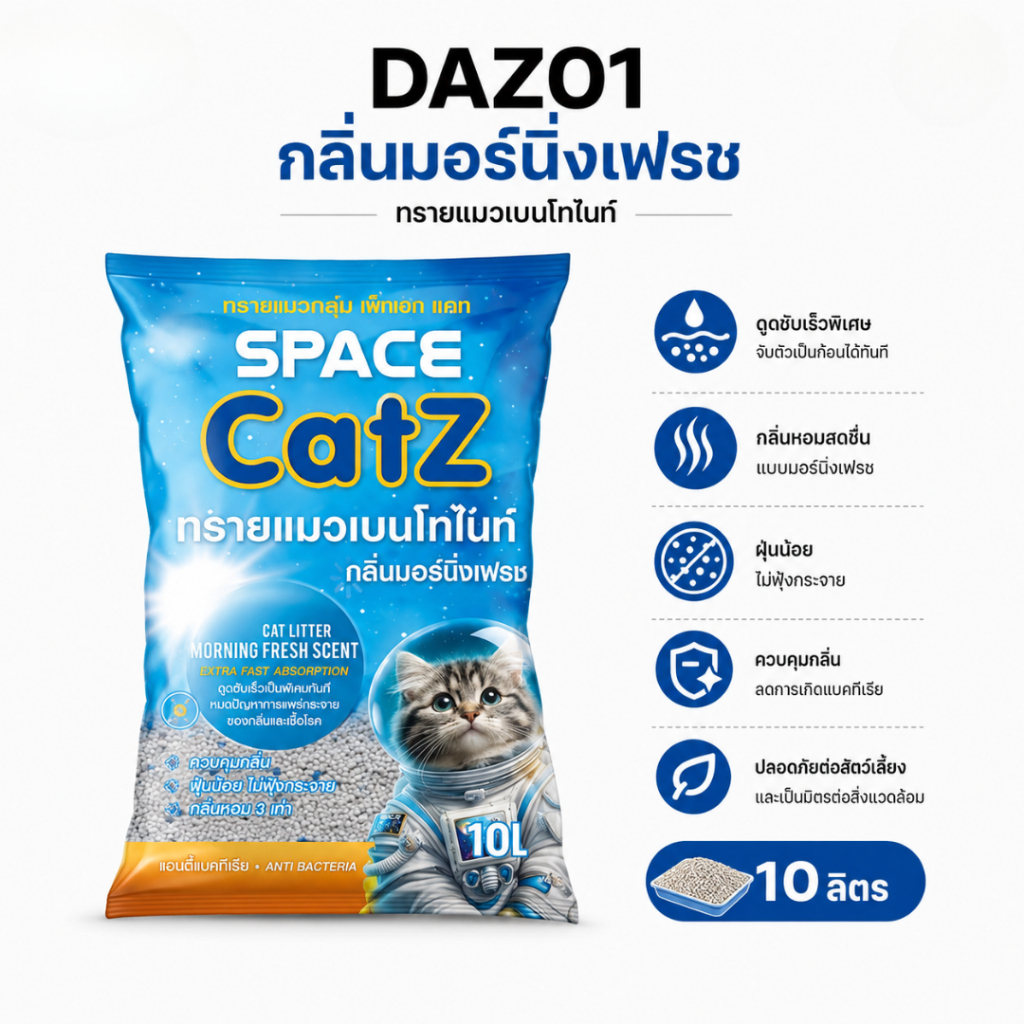 ภาพเพิ่มเติมของ Pet8 ทรายแมวเบนโทไนท์ Space Catz 10 ลิตร จับก้อนดี ดับกลิ่นเยี่ยม ฝุ่นน้อย มี 7 กลิ่น