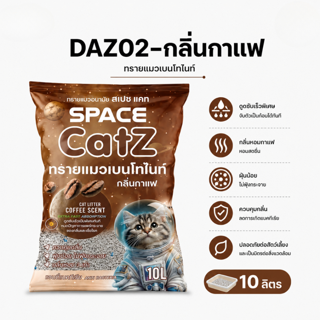 ภาพเพิ่มเติมของ Pet8 ทรายแมวเบนโทไนท์ Space Catz 10 ลิตร จับก้อนดี ดับกลิ่นเยี่ยม ฝุ่นน้อย มี 7 กลิ่น