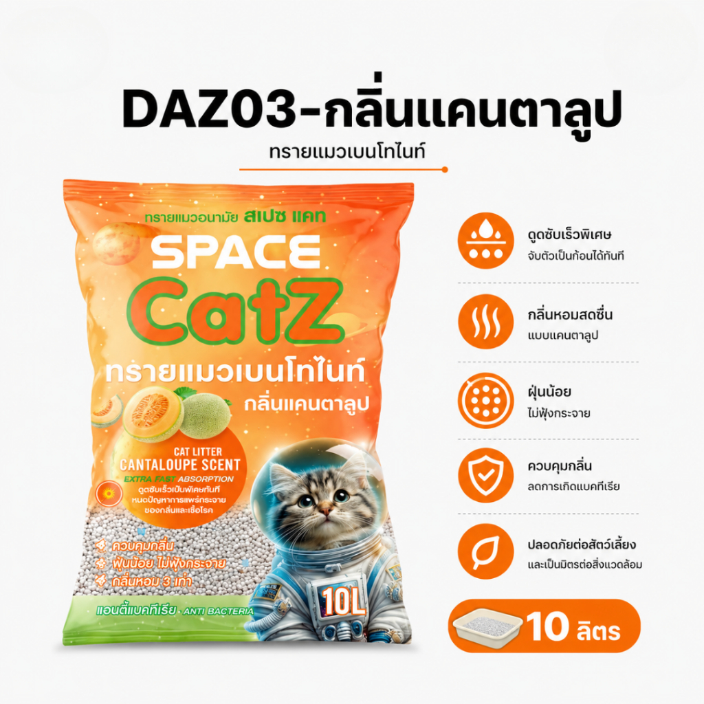 ภาพเพิ่มเติมของ Pet8 ทรายแมวเบนโทไนท์ Space Catz 10 ลิตร จับก้อนดี ดับกลิ่นเยี่ยม ฝุ่นน้อย มี 7 กลิ่น
