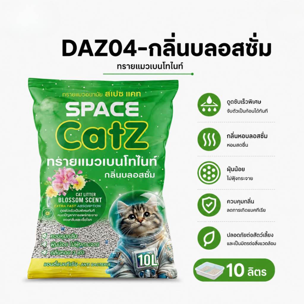 ภาพเพิ่มเติมของ Pet8 ทรายแมวเบนโทไนท์ Space Catz 10 ลิตร จับก้อนดี ดับกลิ่นเยี่ยม ฝุ่นน้อย มี 7 กลิ่น