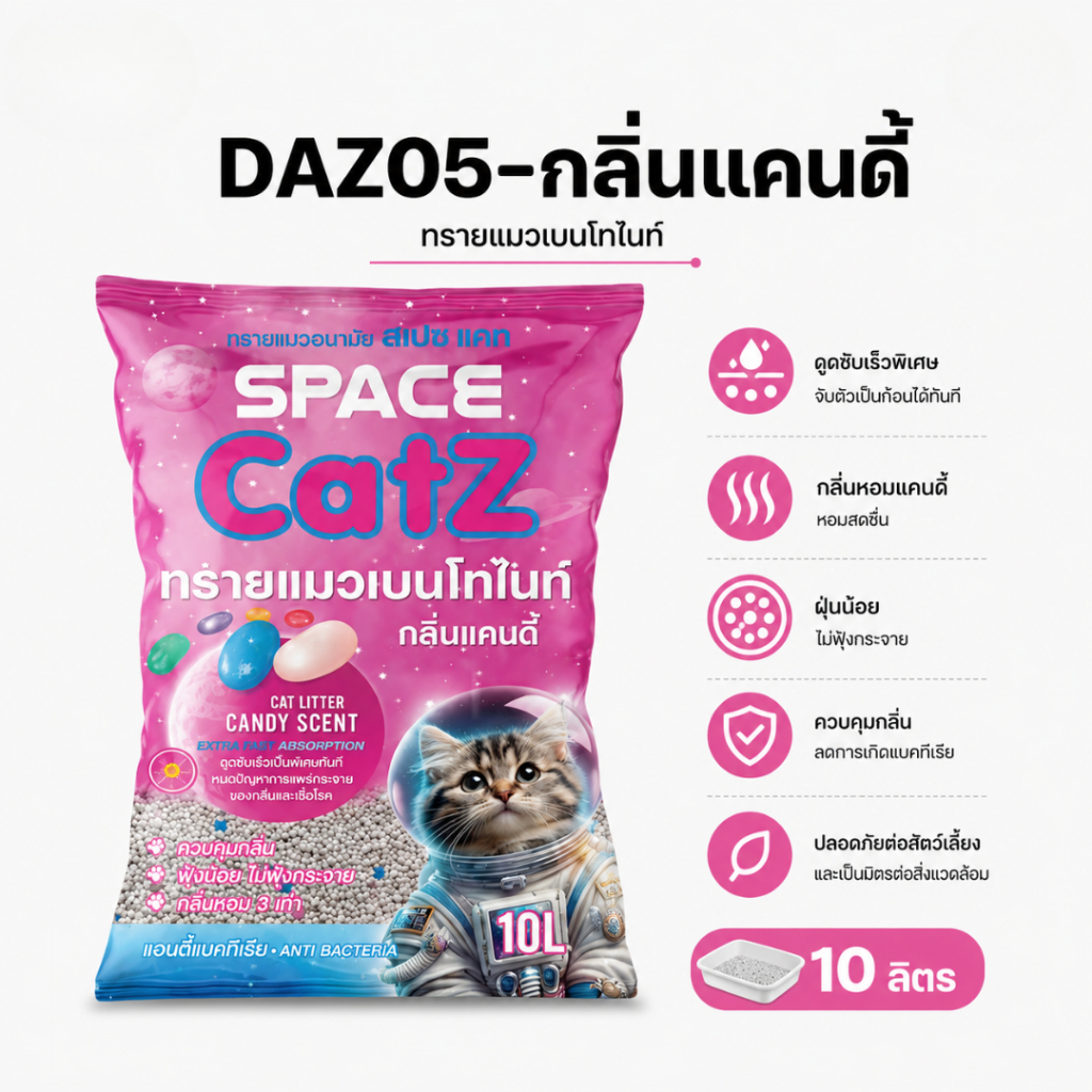 ภาพเพิ่มเติมของ Pet8 ทรายแมวเบนโทไนท์ Space Catz 10 ลิตร จับก้อนดี ดับกลิ่นเยี่ยม ฝุ่นน้อย มี 7 กลิ่น