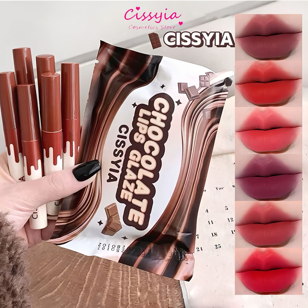 ภาพเพิ่มเติมของ Cissyia ชุดลิปสติกเนื้อแมตต์ 6 สี: ลิปกลอส ที่ได้รับแรงบันดาลใจจากช็อคโกแลต ทนทาน สําหรับทุกสภาพผิว