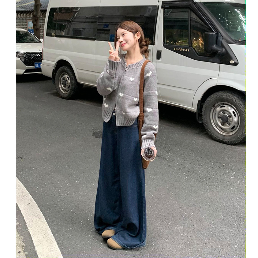 ภาพเพิ่มเติมของ เสื้อไหมพรมผู้หญิง คาร์ดิแกน ไหมพรมกันหนาวมีซิปบนล่าง จั๊มปลายแขนและชายเสื้อ ทอลายหัวใจ ผ้านุ่ม #395