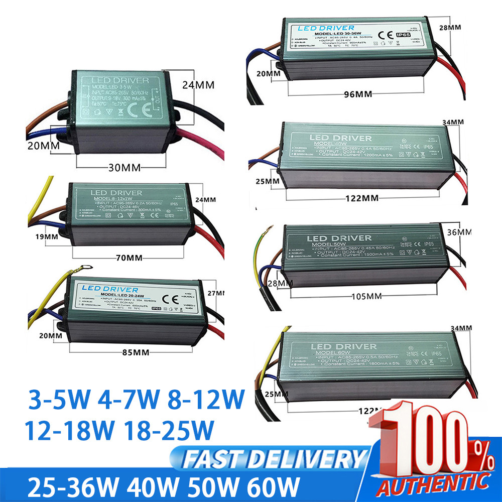 ภาพเพิ่มเติมของ กันน้ํา LED Driver AC 85-265V Power Supply Transformer 3-5W 4-7W 8-12W 12-18W 18-25W 25-36W 40W 50W 60W ไฟ LED Driver LED ดาวน์ไลท์แผงไฟน้ําท่วมเปลี่ยนไฟ