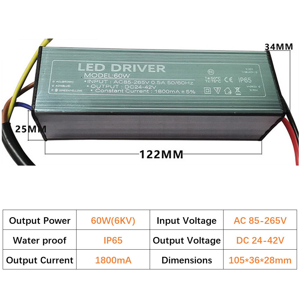 ภาพเพิ่มเติมของ กันน้ํา LED Driver AC 85-265V Power Supply Transformer 3-5W 4-7W 8-12W 12-18W 18-25W 25-36W 40W 50W 60W ไฟ LED Driver LED ดาวน์ไลท์แผงไฟน้ําท่วมเปลี่ยนไฟ