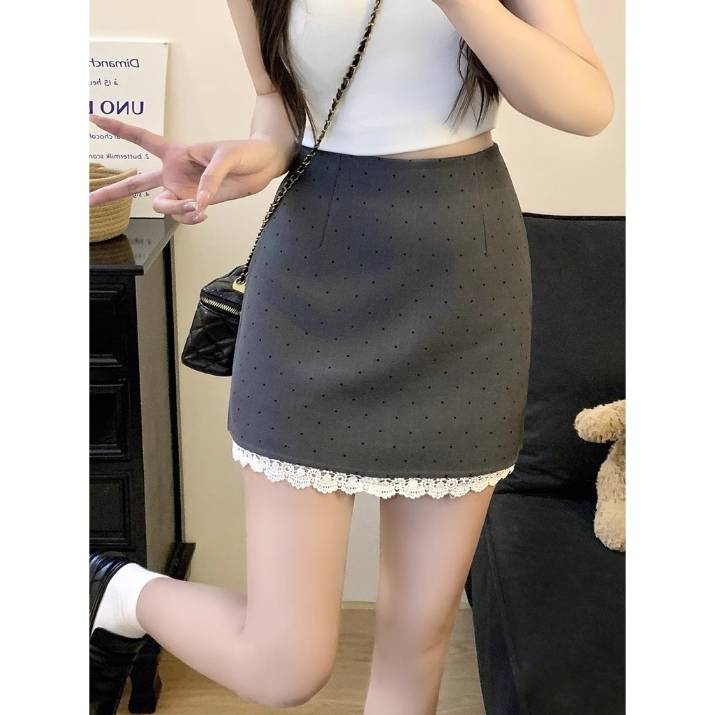 ภาพเพิ่มเติมของ รุ่นยอดฮิต Short polka dot skirt กระโปรงขาสั้น กระโปรงลายจุด แต่งลูกไม้ สาวไซซ์เล็ก สาวอวบใส่ได้