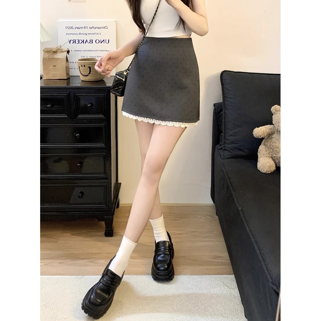 ภาพเพิ่มเติมของ รุ่นยอดฮิต Short polka dot skirt กระโปรงขาสั้น กระโปรงลายจุด แต่งลูกไม้ สาวไซซ์เล็ก สาวอวบใส่ได้
