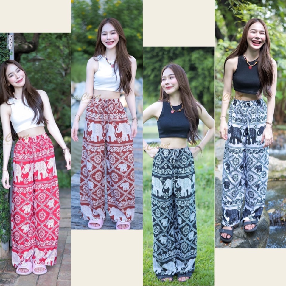 ภาพเพิ่มเติมของ COM505 TARA Pants กางเกงช้าง เอวยางยืด ทรงขากระบอกใหญ่ มีขายาวและขาสั้น เนื้อผ้าไหมอิตาลีพิมพ์ลาย