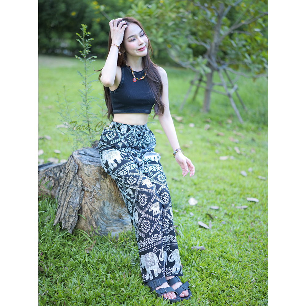ภาพเพิ่มเติมของ COM505 TARA Pants กางเกงช้าง เอวยางยืด ทรงขากระบอกใหญ่ มีขายาวและขาสั้น เนื้อผ้าไหมอิตาลีพิมพ์ลาย