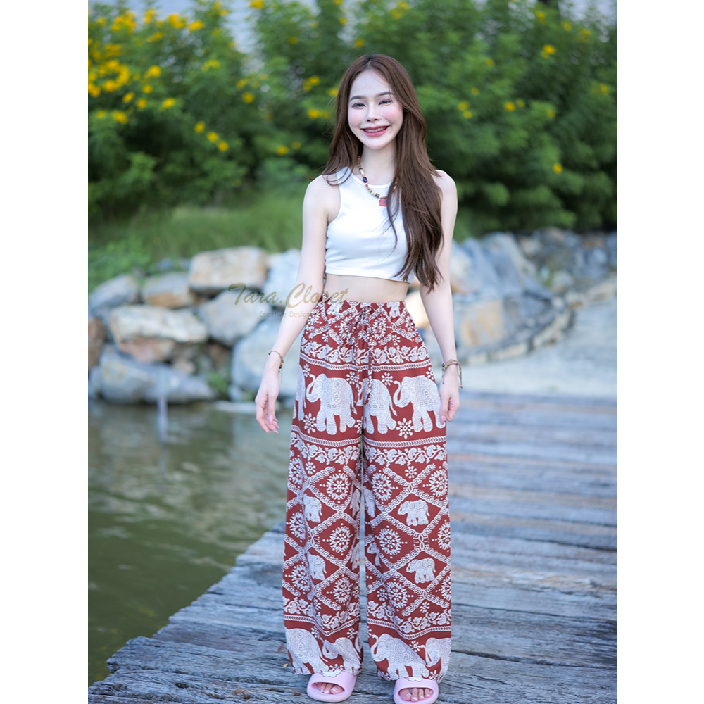 ภาพเพิ่มเติมของ COM505 TARA Pants กางเกงช้าง เอวยางยืด ทรงขากระบอกใหญ่ มีขายาวและขาสั้น เนื้อผ้าไหมอิตาลีพิมพ์ลาย