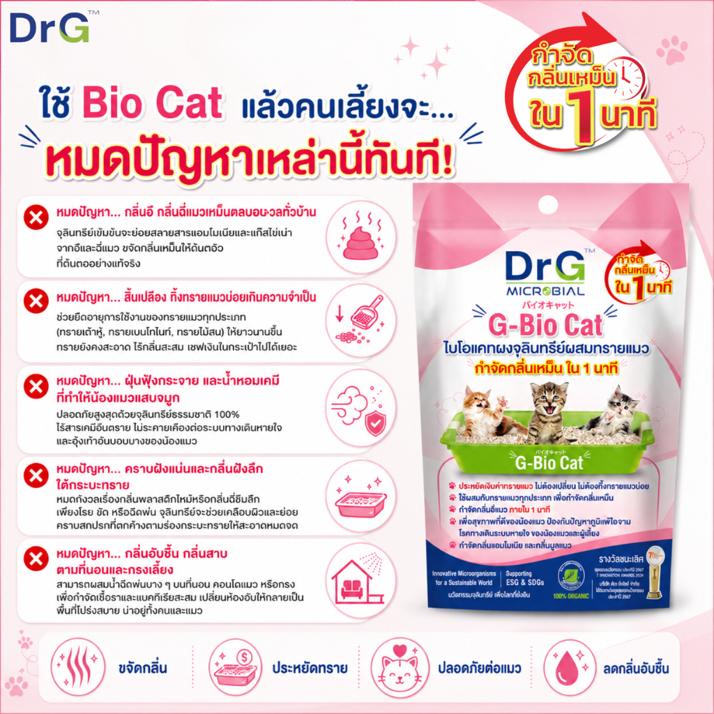 ภาพเพิ่มเติมของ Dr.G G-Bio Cat 50g ผงจุลินทรีย์ดับกลิ่นทรายแมว ลดกลิ่นแอมโมเนีย ภายใน 1 นาที By Pico Alive