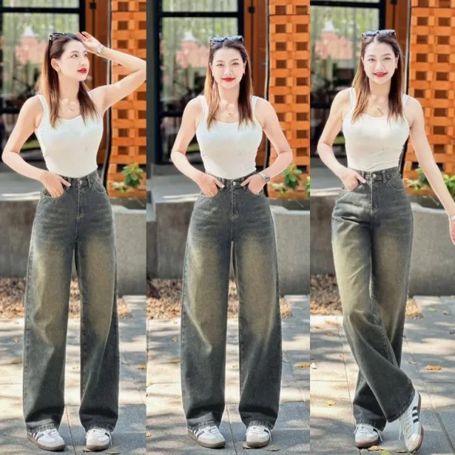 💜919JEANS💜 สีฟ้าซีดจาง กางเกงยีนส์ กางเกงยีนส์ผู้หญิง กางเกงยีน ยีนส์ เอวสูง