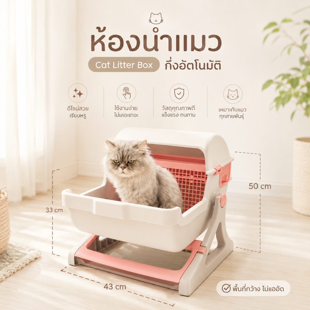 ภาพเพิ่มเติมของ 🐱[PetParadise.th]🐶ห้องน้ำแมว ห้องน้ำแมวกึ่งอัตโนมัติ ใช้งานง่าย มีตะแกรงแยกทราย ไม่ต้องตักเอง