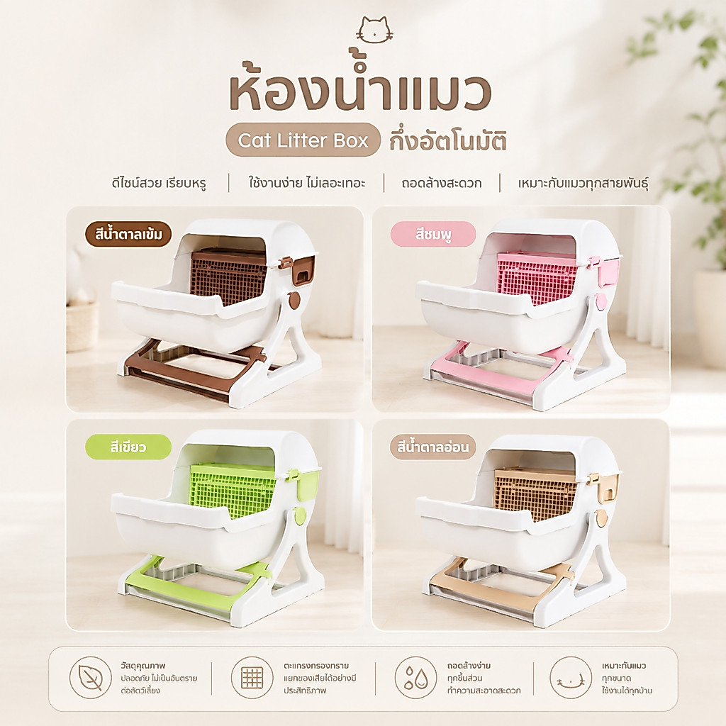 ภาพเพิ่มเติมของ 🐱[PetParadise.th]🐶ห้องน้ำแมว ห้องน้ำแมวกึ่งอัตโนมัติ ใช้งานง่าย มีตะแกรงแยกทราย ไม่ต้องตักเอง