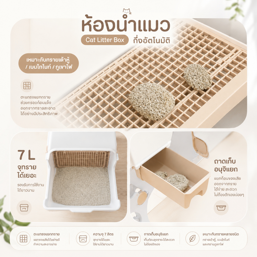 ภาพเพิ่มเติมของ 🐱[PetParadise.th]🐶ห้องน้ำแมว ห้องน้ำแมวกึ่งอัตโนมัติ ใช้งานง่าย มีตะแกรงแยกทราย ไม่ต้องตักเอง