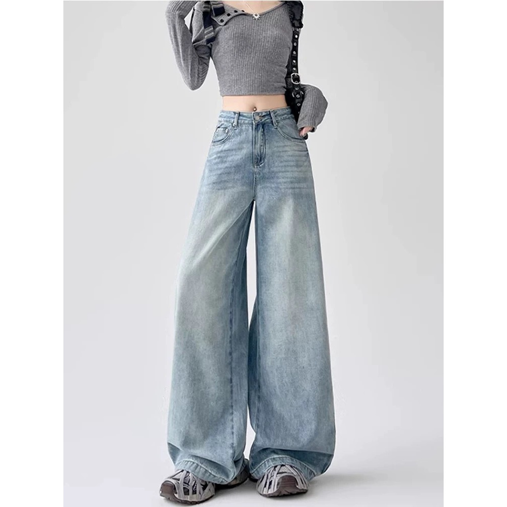 ภาพเพิ่มเติมของ Baggy jeans กางเกงยีนส์ขากว้าง เอวสูง ทรงหลวมสไตล์เกาหลีย้อมอมยุท พร้อมส่ง