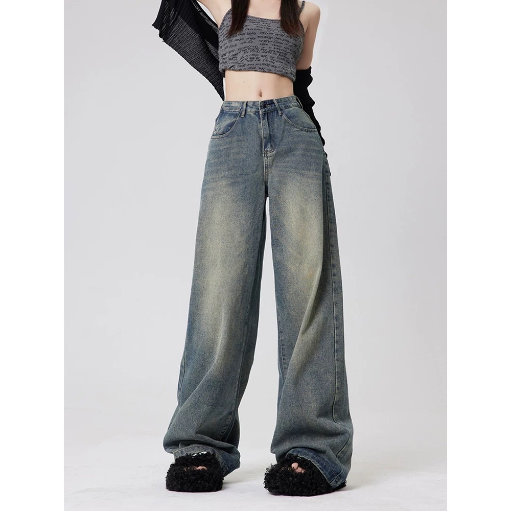 ภาพเพิ่มเติมของ Baggy jeans กางเกงยีนส์ขากว้าง เอวสูง ทรงหลวมสไตล์เกาหลีย้อมอมยุท พร้อมส่ง