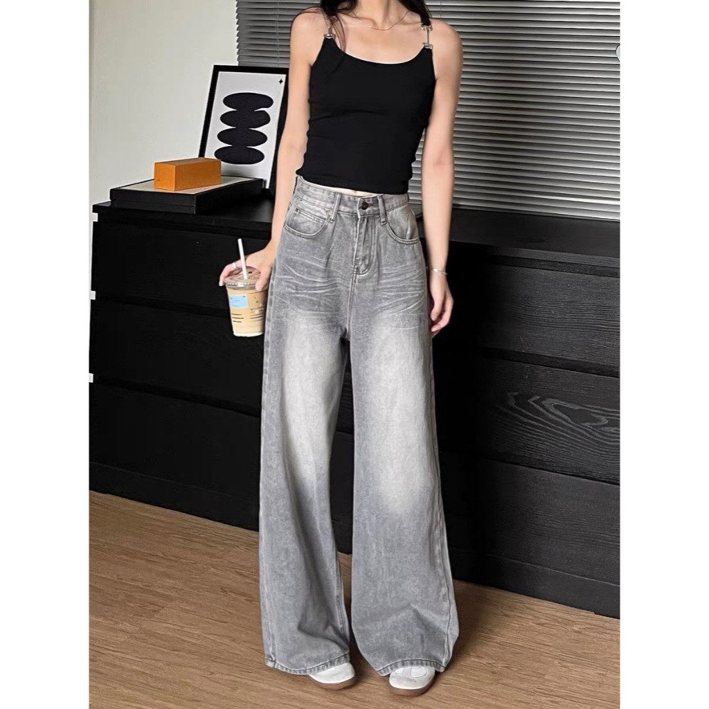ภาพเพิ่มเติมของ Baggy jeans กางเกงยีนส์ขากว้าง เอวสูง ทรงหลวมสไตล์เกาหลีย้อมอมยุท พร้อมส่ง