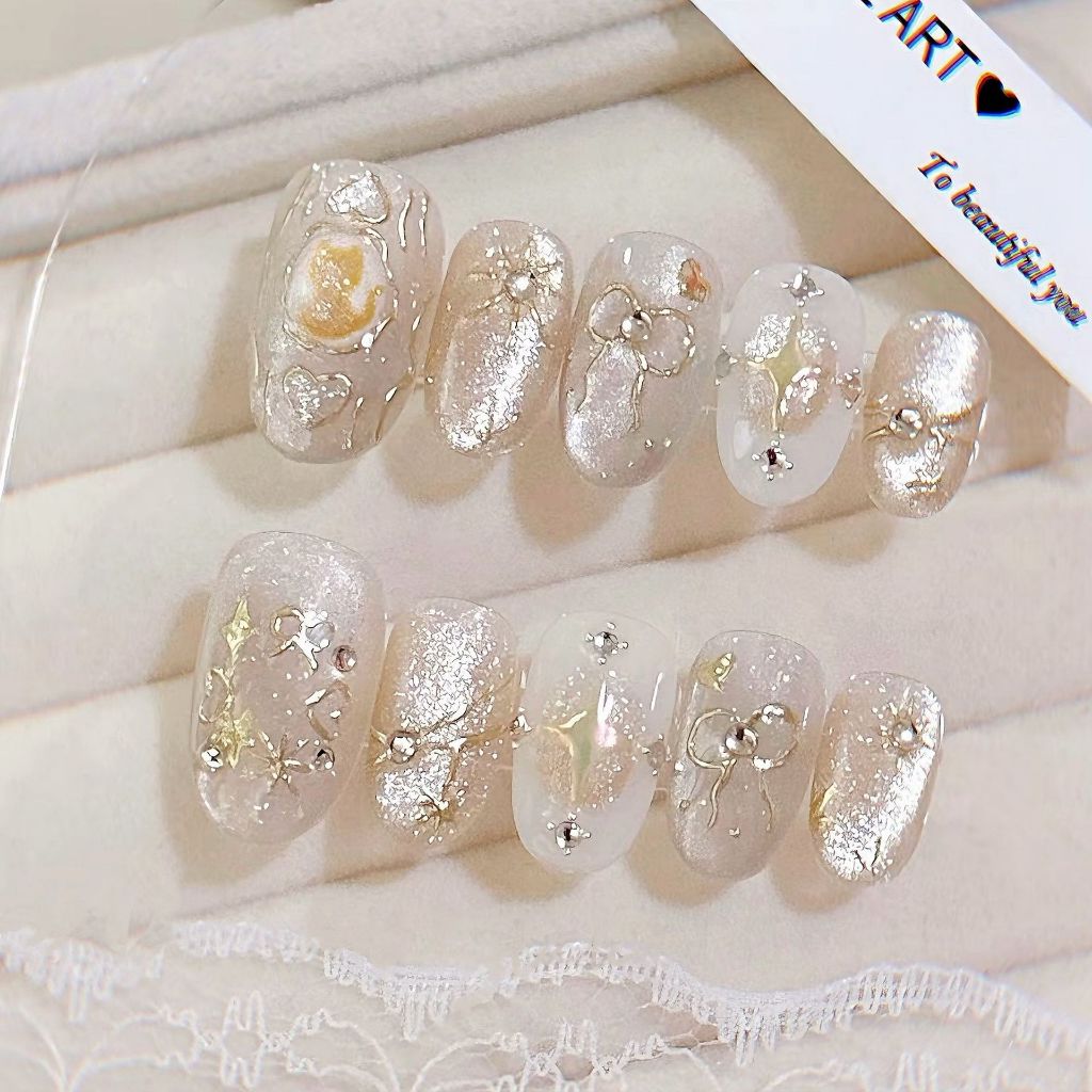 ภาพเพิ่มเติมของ 10 ชิ้นเล็บปลอมภาษาฝรั่งเศสคํา Ballerina เล็บปลอมเล็บยาวปลอมชุด Art 3D nailart