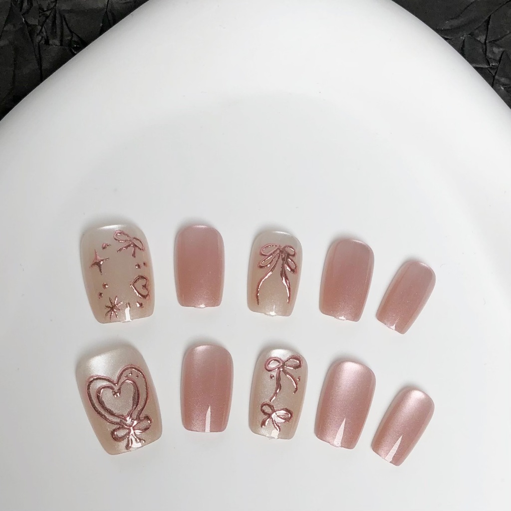 ภาพเพิ่มเติมของ 10 ชิ้นเล็บปลอมภาษาฝรั่งเศสคํา Ballerina เล็บปลอมเล็บยาวปลอมชุด Art 3D nailart