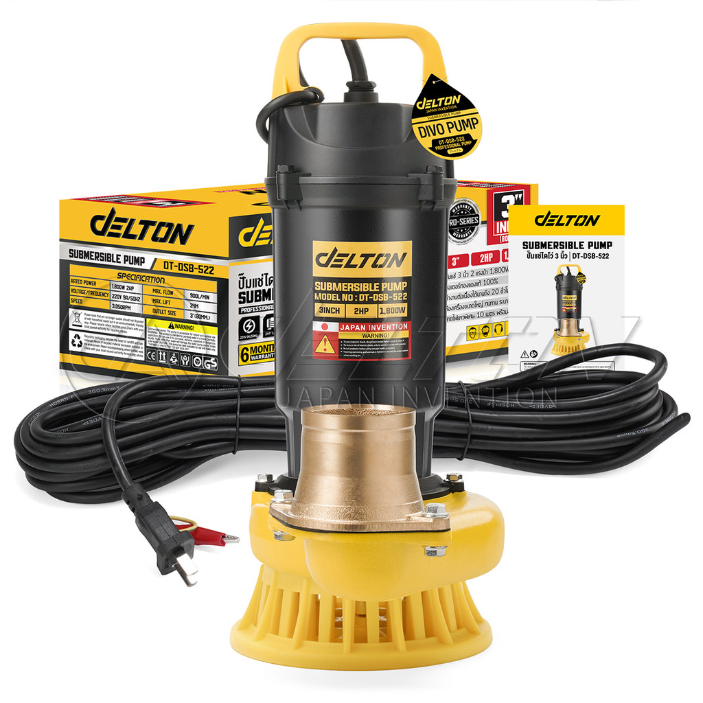 ภาพเพิ่มเติมของ DELTON ปั๊มแช่ 3 นิ้ว ปั๊มจุ่ม ไดโว่ ดูดโคลน 1,800W 2HP มอเตอร์ทองแดงแท้ 100% Divo แรงดันสูง รุ่น DT-DSB-522 (3 นิ้ว)