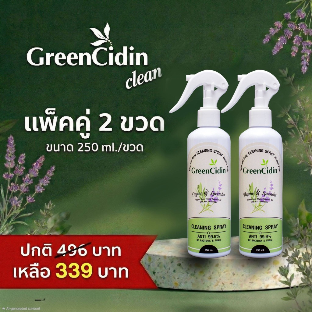 ภาพเพิ่มเติมของ GreenCidin สเปรย์ทำความสะอาด ยับยั้งเชื้อแบคทีเรีย รา และ ไวรัส สูตรปราศจากแอลกอฮอล์ (น้ำยากรีนซิดิน)