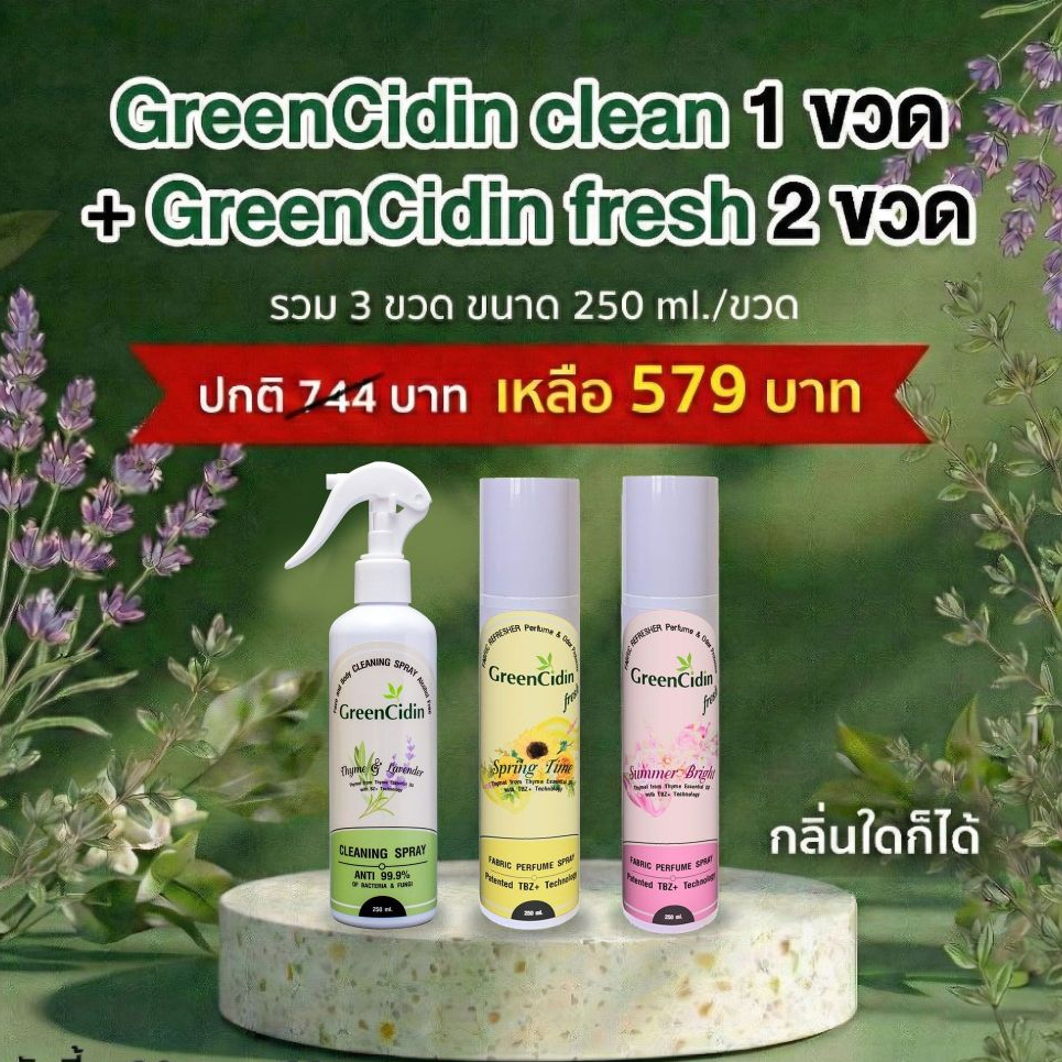ภาพเพิ่มเติมของ GreenCidin สเปรย์ทำความสะอาด ยับยั้งเชื้อแบคทีเรีย รา และ ไวรัส สูตรปราศจากแอลกอฮอล์ (น้ำยากรีนซิดิน)