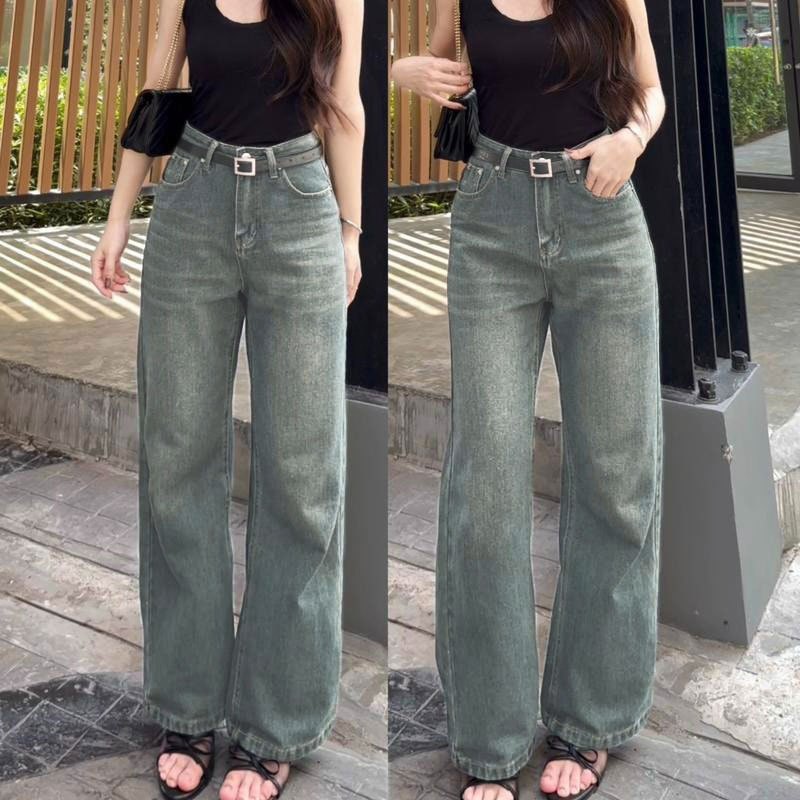 ภาพเพิ่มเติมของ 🌺919JEANS🌺กางเกงยีนส์วินเทจ Fade Long Tube กางเกงยีนส์ผู้หญิง กางเกงยีน ทรงหลวม
