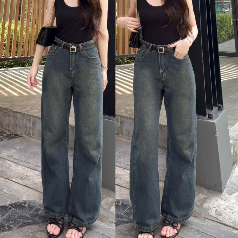 ภาพเพิ่มเติมของ 🌺919JEANS🌺กางเกงยีนส์วินเทจ Fade Long Tube กางเกงยีนส์ผู้หญิง กางเกงยีน ทรงหลวม