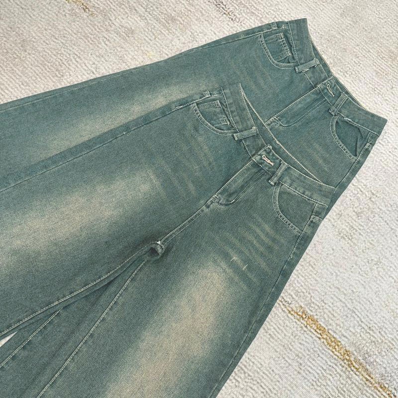 ภาพเพิ่มเติมของ 🌺919JEANS🌺กางเกงยีนส์วินเทจ Fade Long Tube กางเกงยีนส์ผู้หญิง กางเกงยีน ทรงหลวม