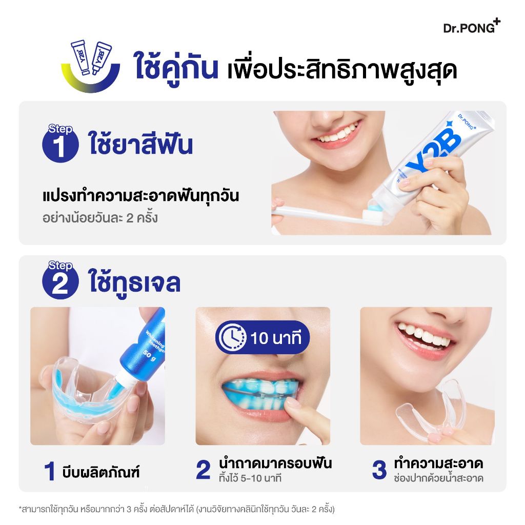 ภาพเพิ่มเติมของ Dr.PONG Y2B WHITENING COLOR SET (TOOTHPASTE+TOOTH GEL) ยาสีฟันฟอกฟันขาว ลดคราบเหลือง ปากสะอาด