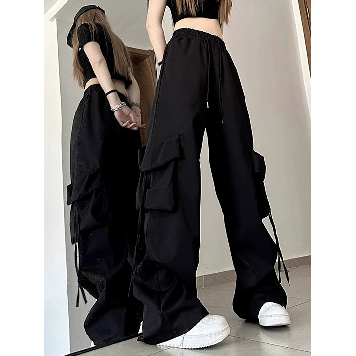 ภาพเพิ่มเติมของ Women กางเกงขายาว กระเป๋าใบใหญ่ cargo pants เกงเอวสูง เคาน์เตอร์ high waist casual กางเกงทำงานขายาว