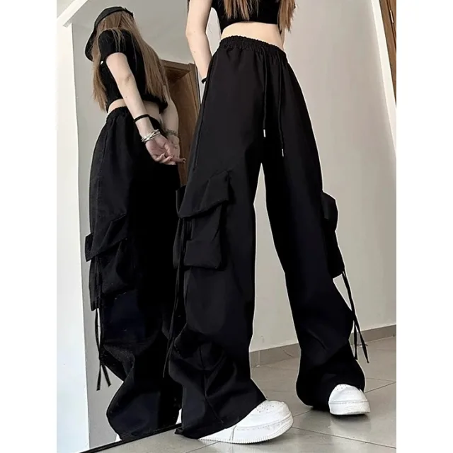 Women กางเกงขายาว กระเป๋าใบใหญ่ cargo pants เกงเอวสูง เคาน์เตอร์ high waist casual กางเกงทำงานขายาว