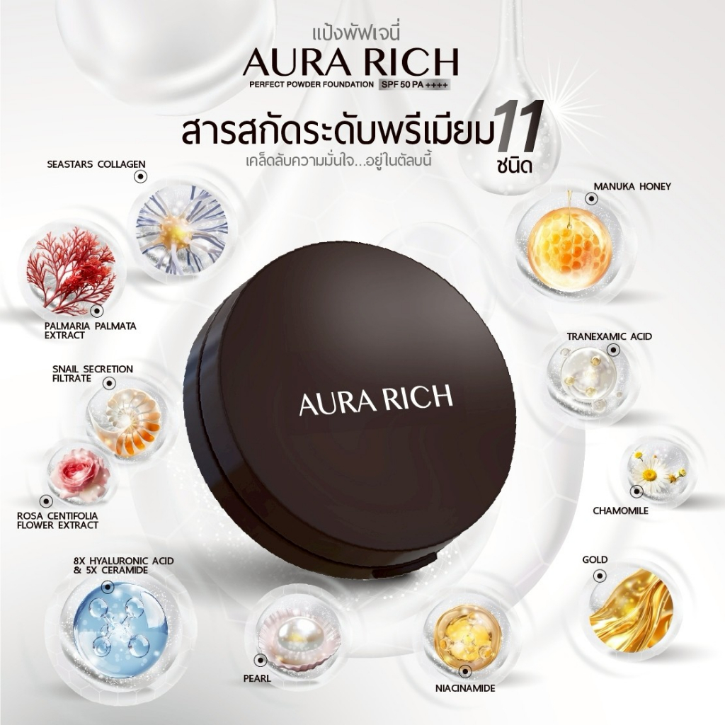 ภาพเพิ่มเติมของ 1 แถม 1 แป้งพัฟออร่าริช + คุชชั่นออร่าริช (แป้งเจนนี่ แป้งกันน้ำ คุชชั่นอิงฟ้า)