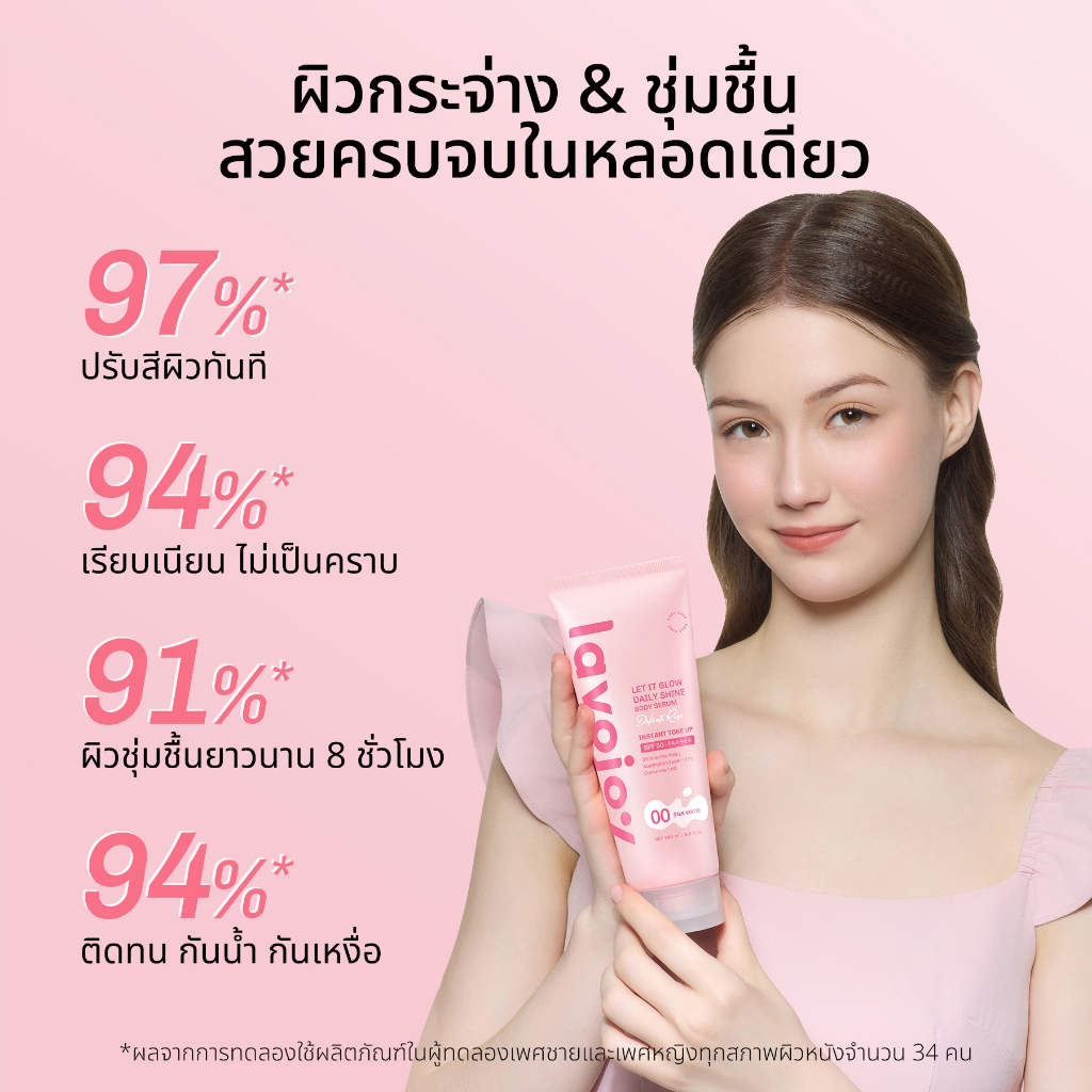 ภาพเพิ่มเติมของ lavojoy Let It Glow Daily Shine Body Serum Delicate Rose180ml. tone up โทนอัพ เนื้อเซรั่ม ปรับผิวกระจ่างใส SPF 50 PA++++