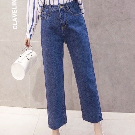 ภาพเพิ่มเติมของ 👖💗MKL💗👖 กางเกงยีนส์เอวสูง ทรงขากระบอก ปลายรุ่ย สไตล์เกาหลี กางเกงยีนส์ขายาว 🚚⚡ #8013