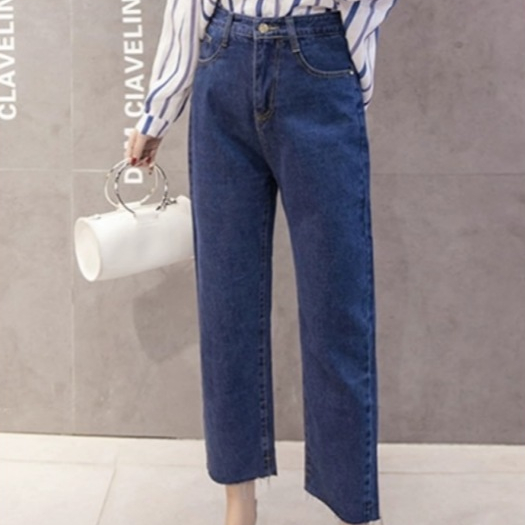 ภาพเพิ่มเติมของ 👖💗MKL💗👖 กางเกงยีนส์เอวสูง ทรงขากระบอก ปลายรุ่ย สไตล์เกาหลี กางเกงยีนส์ขายาว 🚚⚡ #8013