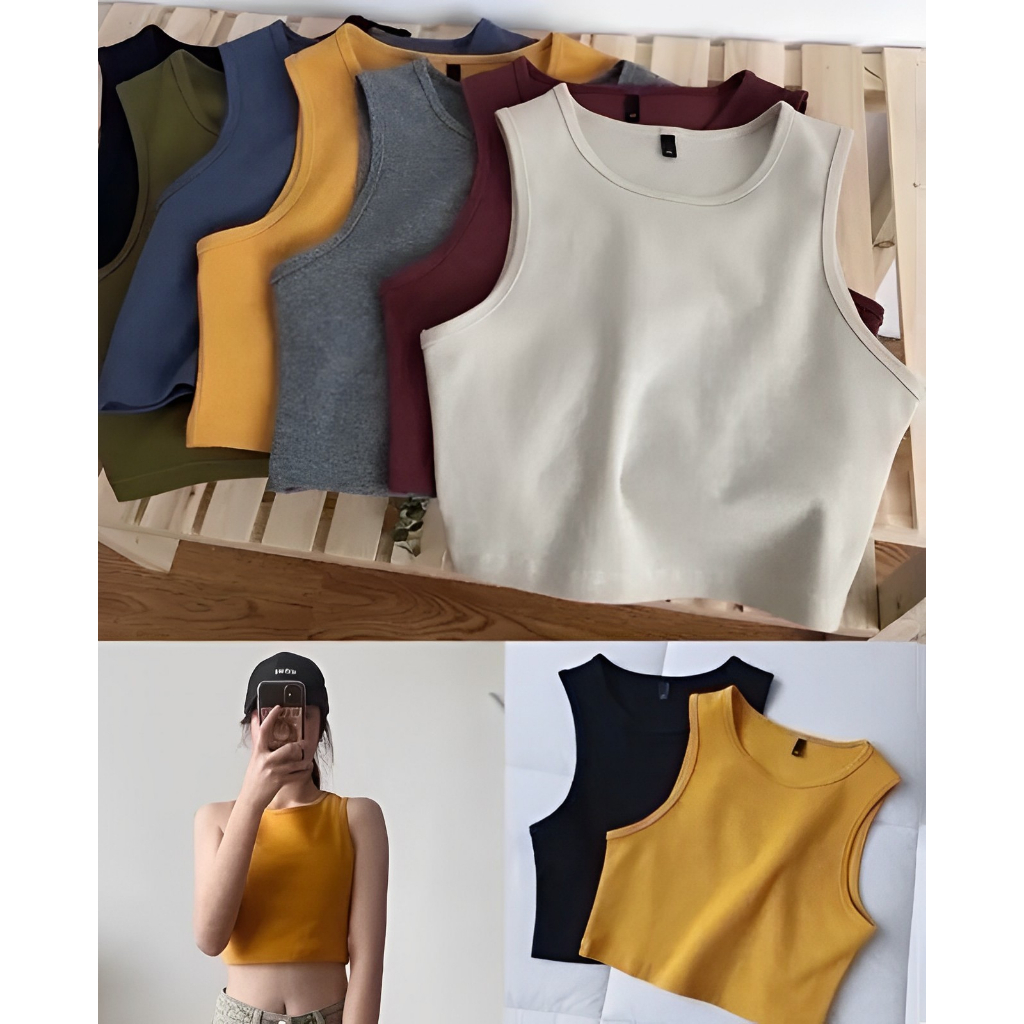 ภาพเพิ่มเติมของ [P1]🌈 30 สีพร้อมส่ง เสื้อครอปแขนกุดผ้านุ่ม ไม่บาง 🌈  | ผ้าร่องเล็ก กระชับสัดส่วน แมชง่ายทุกลุค