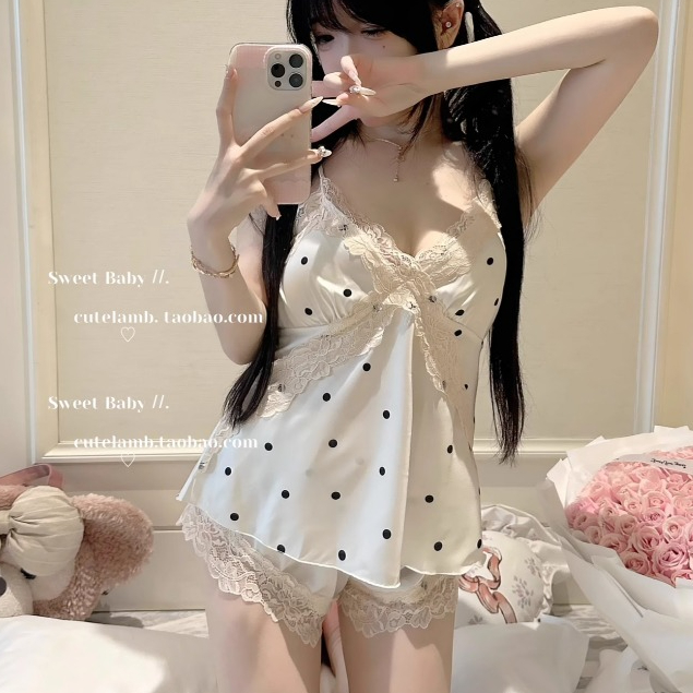 ภาพเพิ่มเติมของ Midnight Sexy🌟เซตชุดนอน ชุดนอนซาติน เซต2ชิ้น น่ารัก โบเดียน คอวี ขอบลูกไม้ ใส่สบาย ส่งไวจากไทย