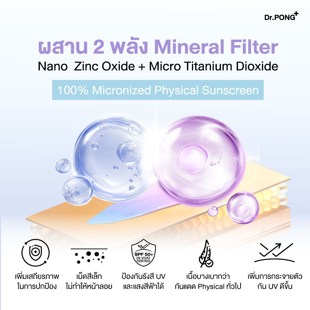 ภาพเพิ่มเติมของ [ลดเพิ่ม 400.-] Dr.PONG รวมกันแดด 2 สูตร H2O กันแดดสูตรชุ่มชื้น & BLUE กันแดดสูตรผิวไบรท์ SPF50+ PA++++ Sunscreen 50g