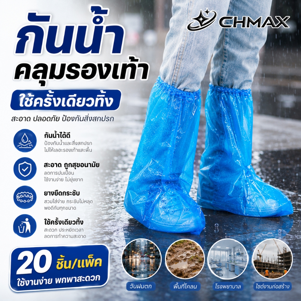 ภาพเพิ่มเติมของ ถุงคลุมรองเท้าพลาสติกกันน้ำ รุ่นหนา ใช้แล้วทิ้ง กันฝน กันฝุ่น เหมาะสำหรับการเดินทางและกิจกรรมกลางแจ้ง ลุยน้ำท่วม