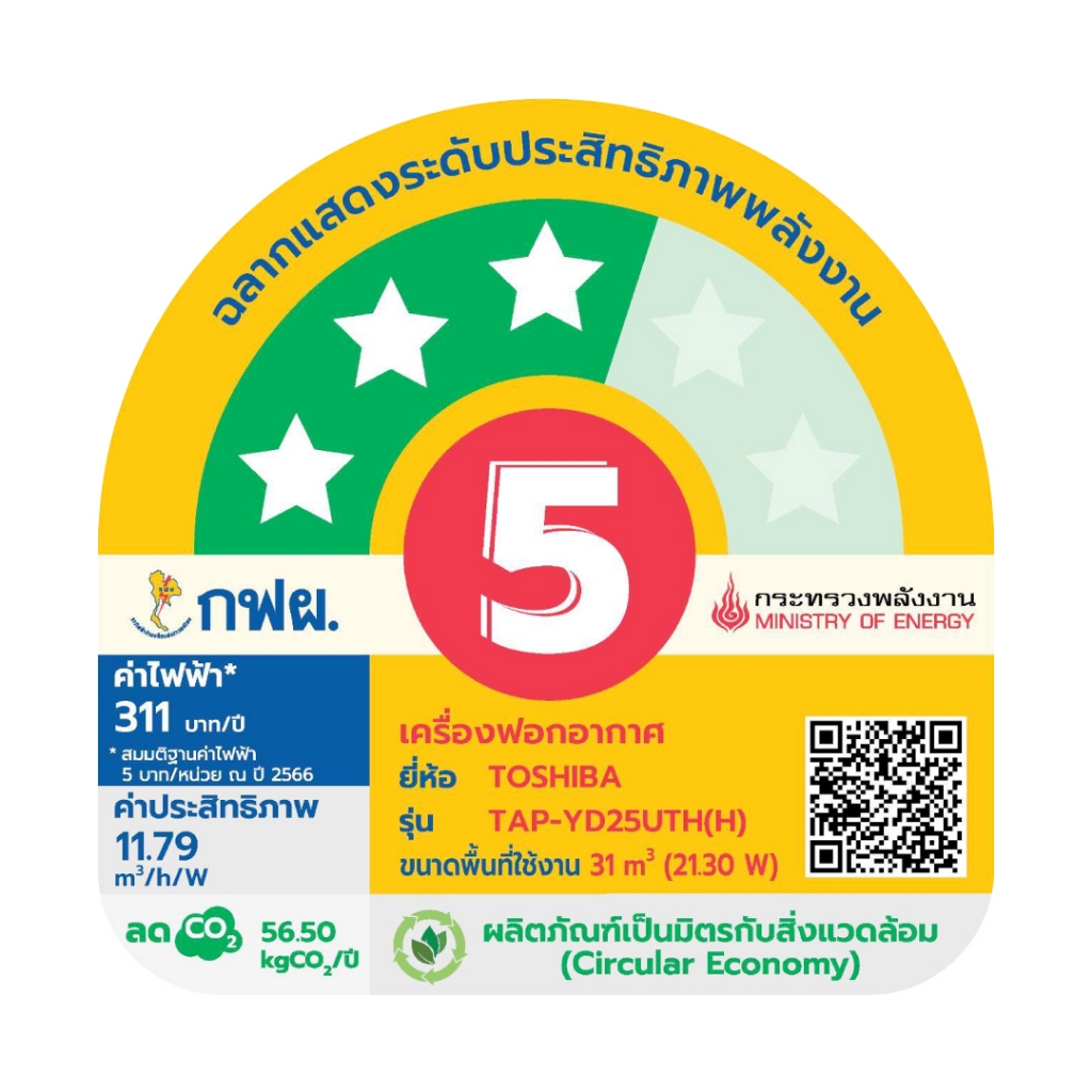 ภาพเพิ่มเติมของ Toshiba เครื่องฟอกอากาศ PM2.5 ชุดกรองฝุ่น HEPA ดักจับฝุ่น 0.3ไมครอน มี UV ทำงานเงียบ ห้อง 31 ตร.ม (สีดำ) TAP-YD25UTH(H)