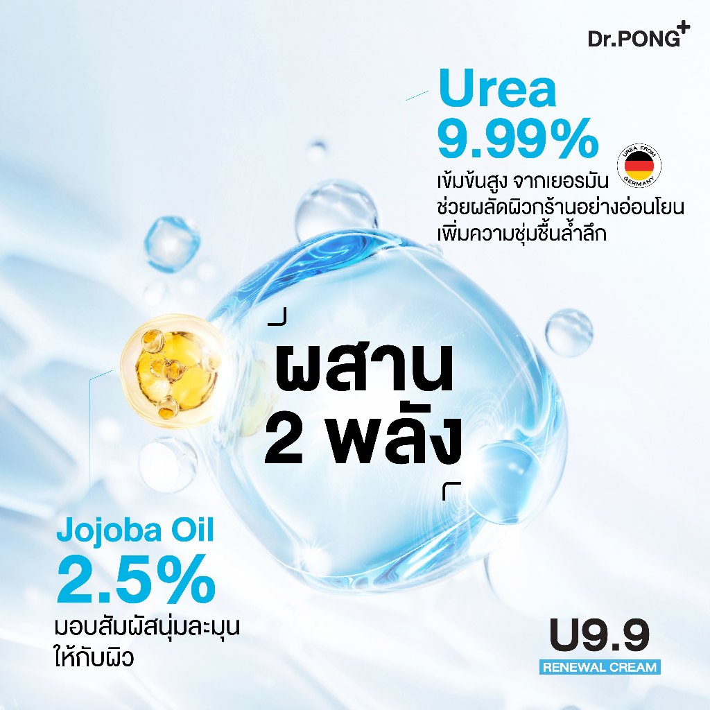 ภาพเพิ่มเติมของ [ลดแรง 9.9] [ขายดี] Dr.PONG U9.9 RENEWAL CREAM 50g  ครีมแก้ผิวแห้งลอก ขนคุด ศอกด้าน เข่าด้าน ผิวนุ่มชุ่มชื้น