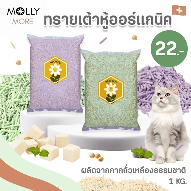 MOLLY ✨ ทรายเต้าหู้ออร์แกนิค​ แบรนด์​ MOGU ผลิตจากถั่วเหลืองธรรมชาติ Cat Litter ทรายเเมว ถุงเเบ่ง 1 kg.
