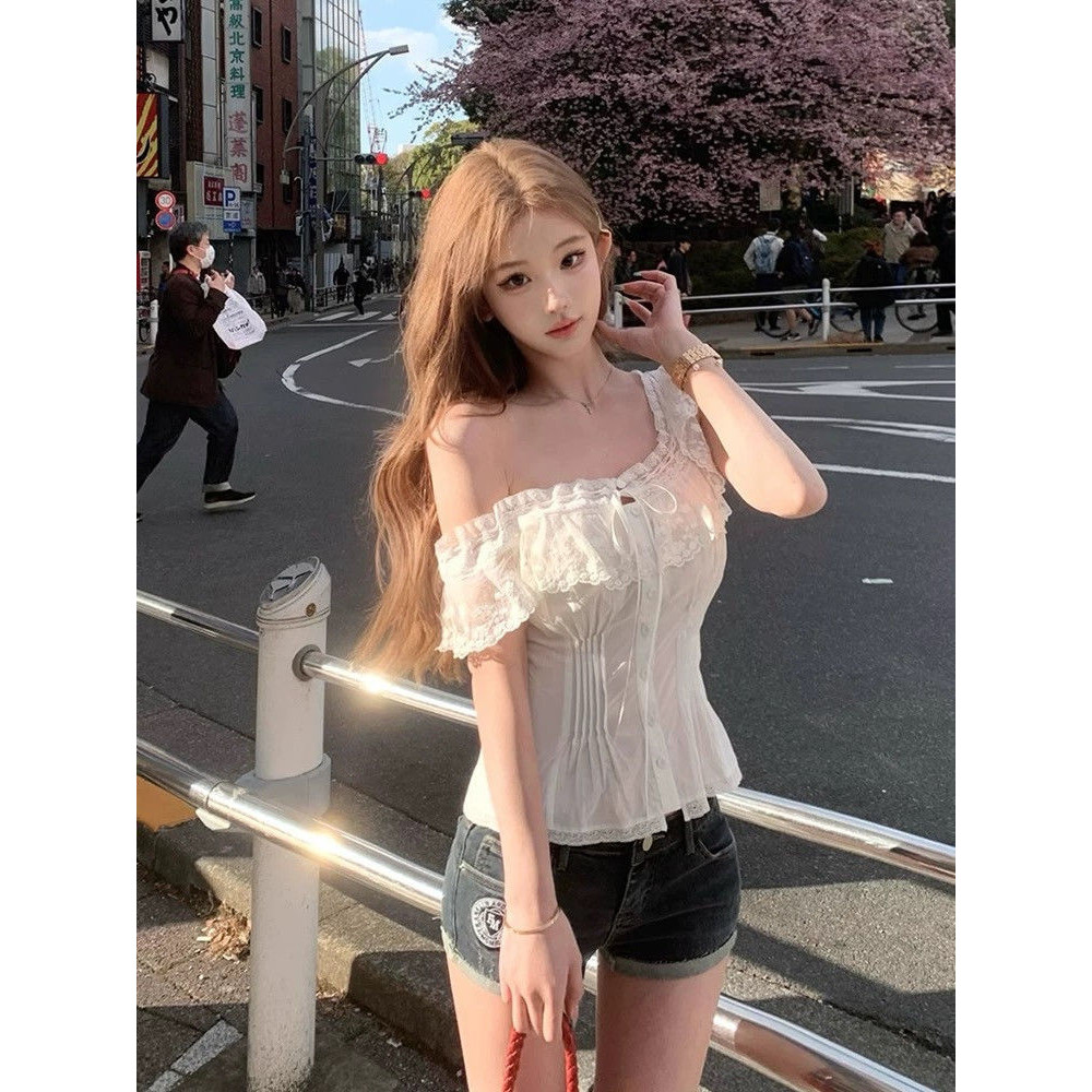 ภาพเพิ่มเติมของ Veewink พร้อมส่งจากกทม เสื้อยืดแขนสั้น สไตล์ใหม่ เสื้อยืดโบว์ลูกไม้สไตล์ฝรั่งเศสผู้หญิง แต่งลูกเล่นด้านหน้าและมีเชือกผูก