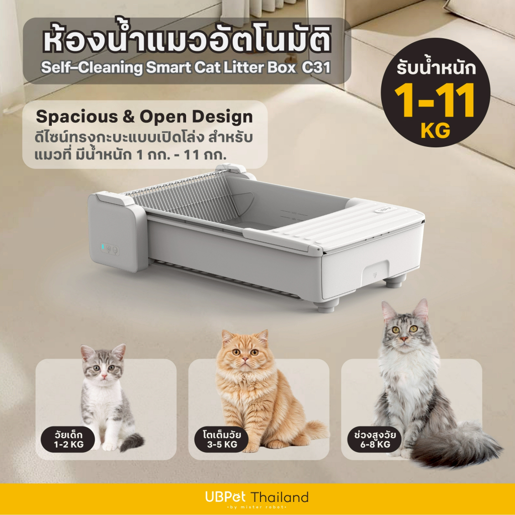 ภาพเพิ่มเติมของ [ 𝐍𝐄𝐖 𝟐𝟎𝟐𝟔 ] Mister Robot x UBPet ห้องน้ำแมวอัตโนมัติ Cat Litter Box รุ่น C31 ดีไซน์กะบะแบบเปิดโล่ง สะดวกสบายในการใช้งาน